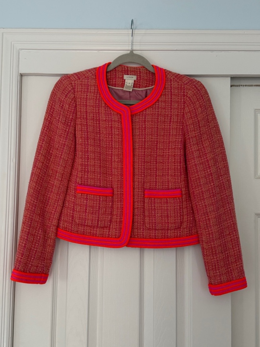 J. Crew Pink Tweed Jacket with Neon Pink Trim